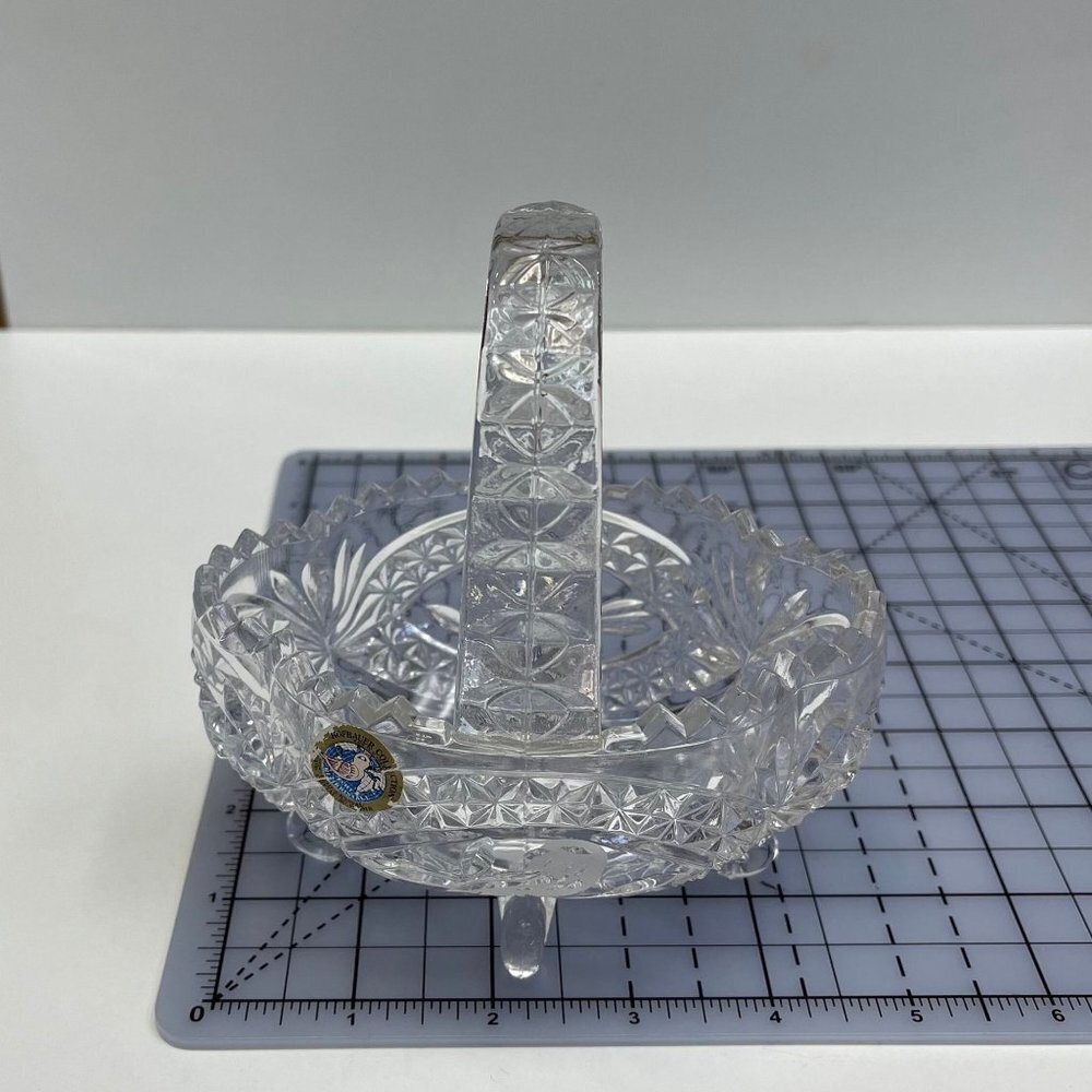 Echt Bleikristall Hand Cut Clear Lead Crystal Footed Basket Bird Collection MCM - Picture 7 of 10